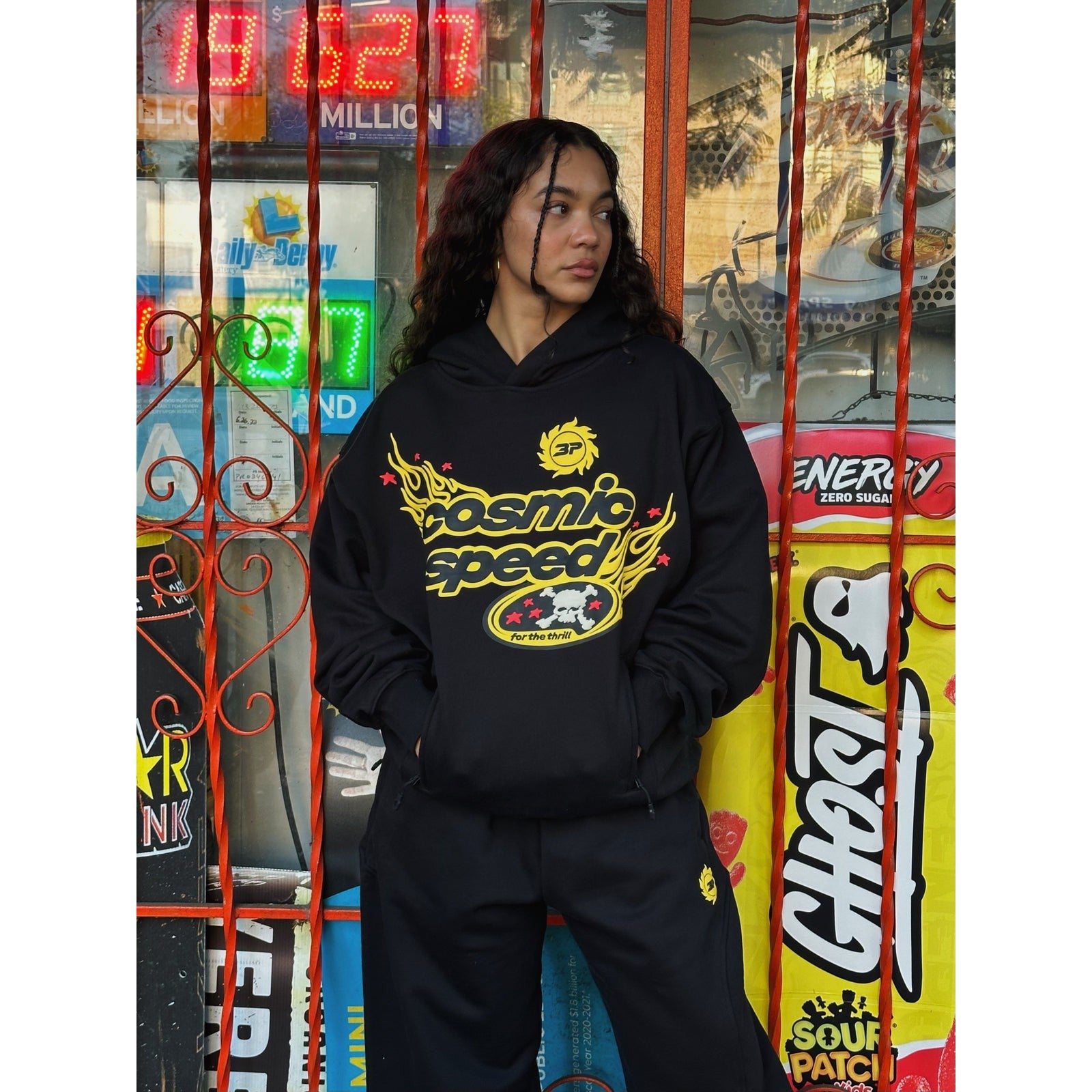 BROKEN PLANET 'COSMIC SPEED' MIDNIGHT BLACK / YELLOW HOODIE