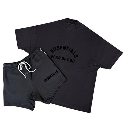 FEAR OF GOD ESSENTIALS JET BLACK ARCH LOGO SHORT SET (SS23)