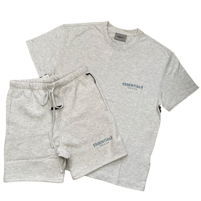 FEAR OF GOD ESSENTIALS LIGHT HEATHER OATMEAL CORE COLLECTION SHORT SET