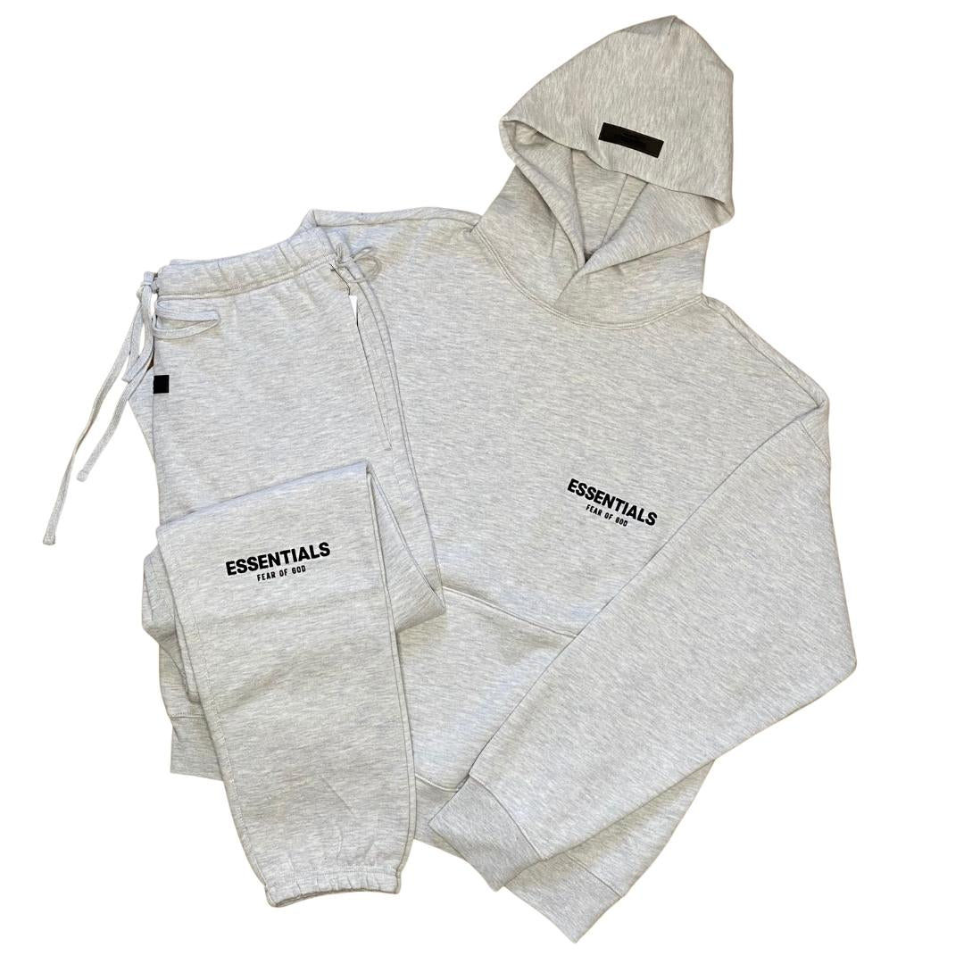 Fear of God ESSENTIALS Light Heather Oatmeal Tracksuit SS22 Hype Locker UK