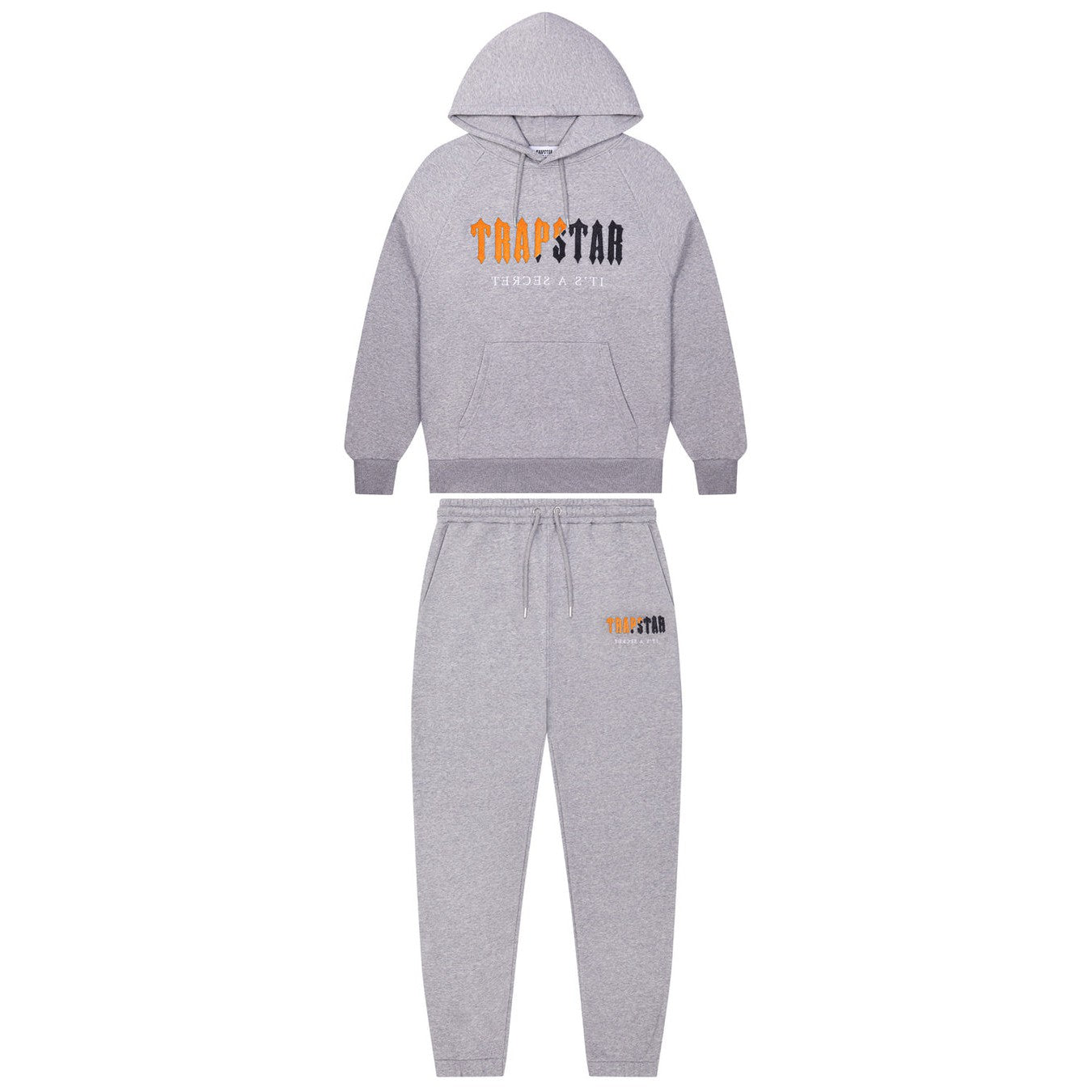 TRAPSTAR DECODED CHENILLE HOODED TRACKSUIT - GREY / ORANGE