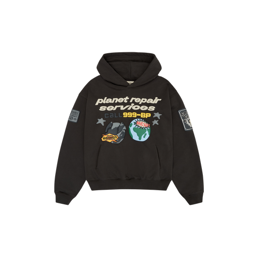 BROKEN PLANET 'PLANET REPAIR SERVICES' SOOT BLACK HOODIE