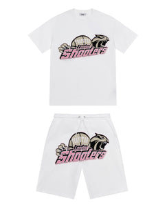 TRAPSTAR SHOOTERS CHENILLE SHORT SET - WHITE / PINK