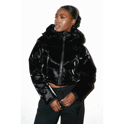 TRAPSTAR WOMEN’S ARCH AW23 HOODED PUFFER JACKET - GLOSS BLACK