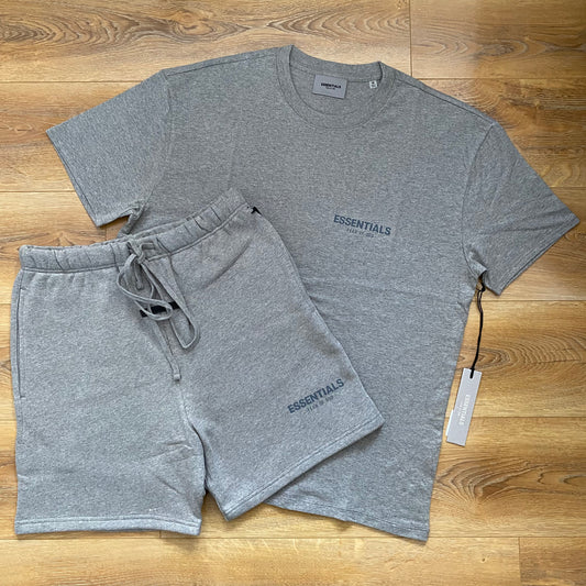 FEAR OF GOD ESSENTIALS HEATHER OATMEAL CORE COLLECTION FULL SHORT SET