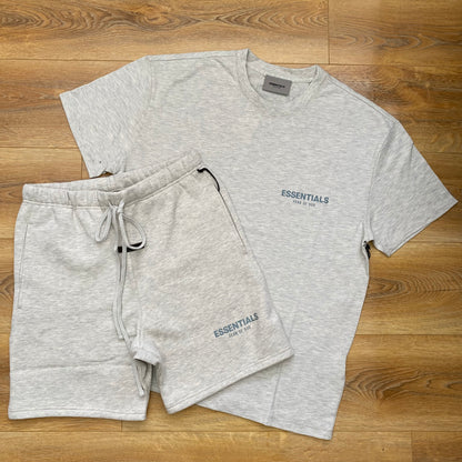 FEAR OF GOD ESSENTIALS LIGHT HEATHER OATMEAL CORE COLLECTION FULL SHORT SET