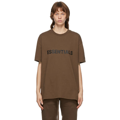 FEAR OF GOD ESSENTIALS BROWN FRONT LOGO T-SHIRT - Hype Locker UK