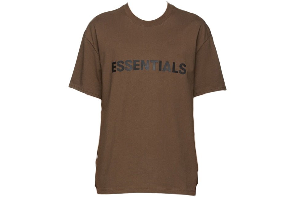 FEAR OF GOD ESSENTIALS BROWN FRONT LOGO T-SHIRT - Hype Locker UK