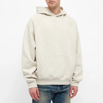 FEAR OF GOD ESSENTIALS LIGHT HEATHER OATMEAL BACK LOGO HOODIE (SS21) - Hype Locker UK