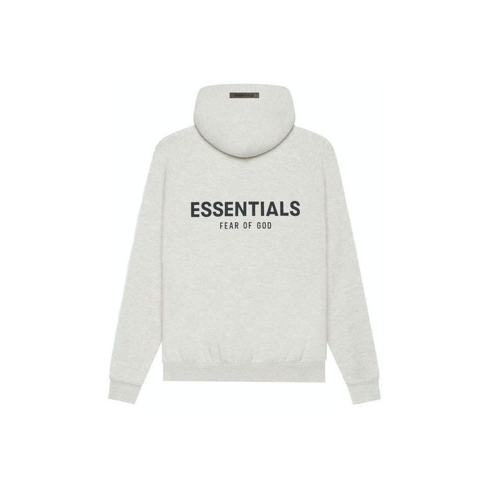 FEAR OF GOD ESSENTIALS LIGHT HEATHER OATMEAL BACK LOGO HOODIE (SS21) - Hype Locker UK