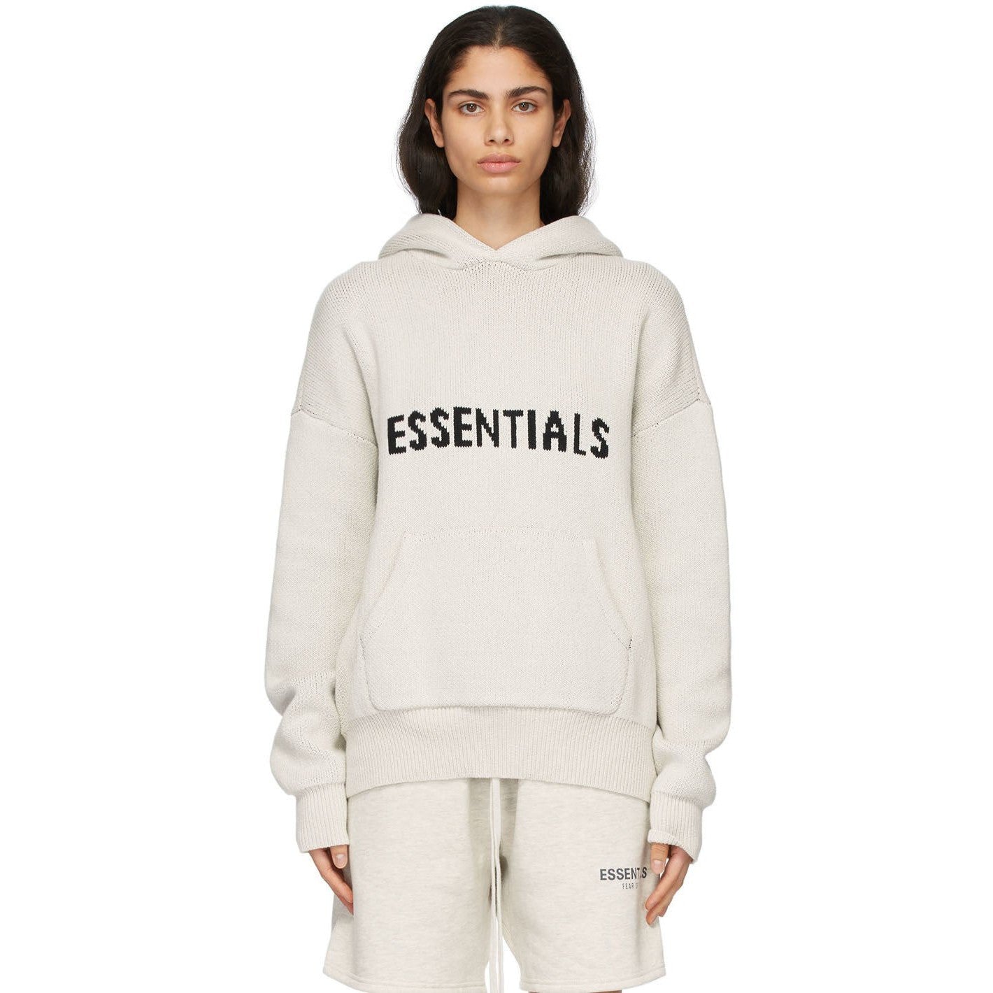 FEAR OF GOD ESSENTIALS LIGHT HEATHER OATMEAL KNIT HOODIE