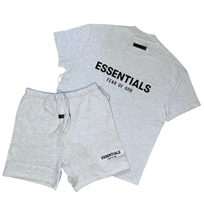 FEAR OF GOD ESSENTIALS LIGHT HEATHER OATMEAL SHORT SET (SS22) - Hype Locker UK