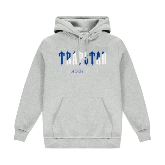 TRAPSTAR CHENILLE DECODED GREY / DAZZLING BLUE HOODIE - Hype Locker UK