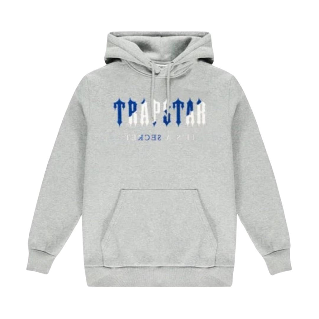 TRAPSTAR CHENILLE DECODED GREY / DAZZLING BLUE HOODIE - Hype Locker UK