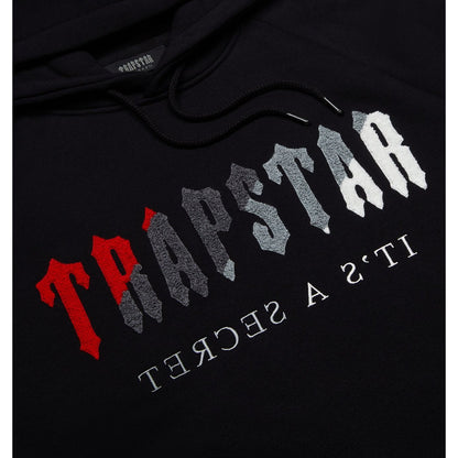 TRAPSTAR CHENILLE DECODED HOODED TRACKSUIT - BLACK / RED - Hype Locker UK