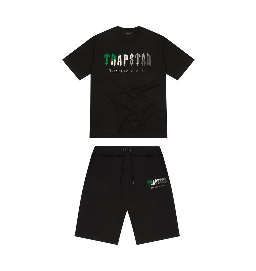 TRAPSTAR CHENILLE DECODED SHORT SET - BLACK / GREEN - Hype Locker UK