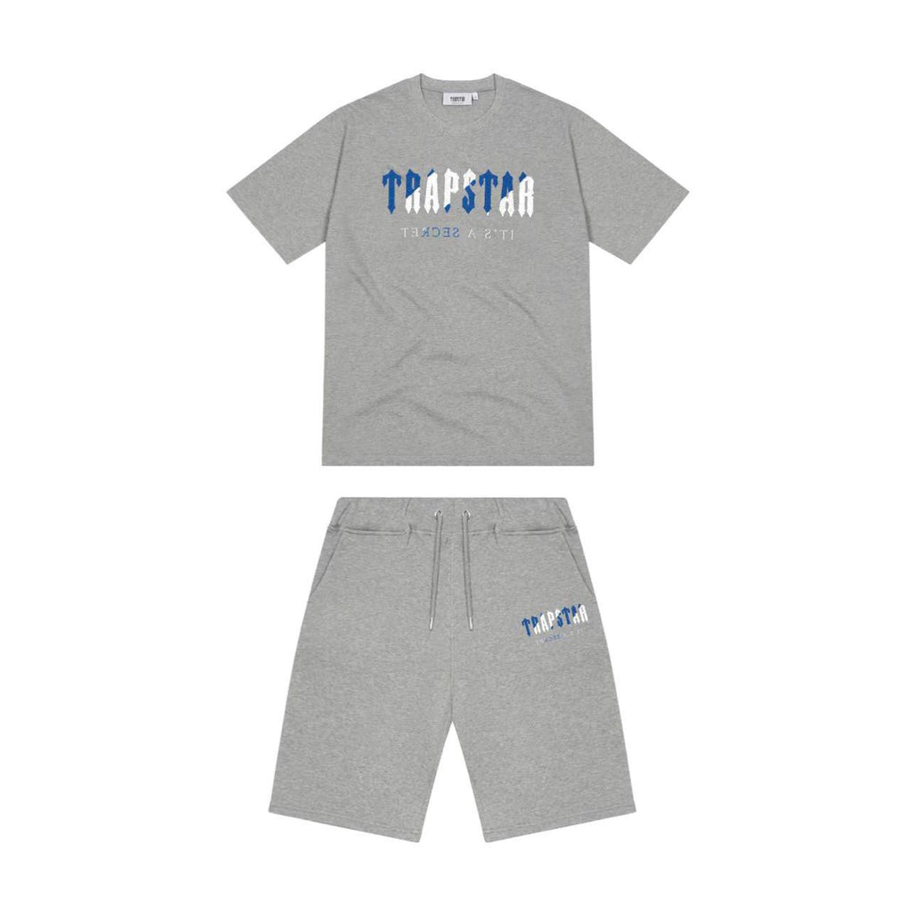 TRAPSTAR CHENILLE DECODED SHORT SET - GREY / DAZZLING BLUE - Hype Locker UK