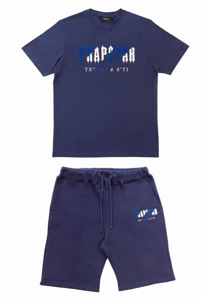 TRAPSTAR CHENILLE DECODED SHORT SET - NAVY / DAZZLING BLUE - Hype Locker UK