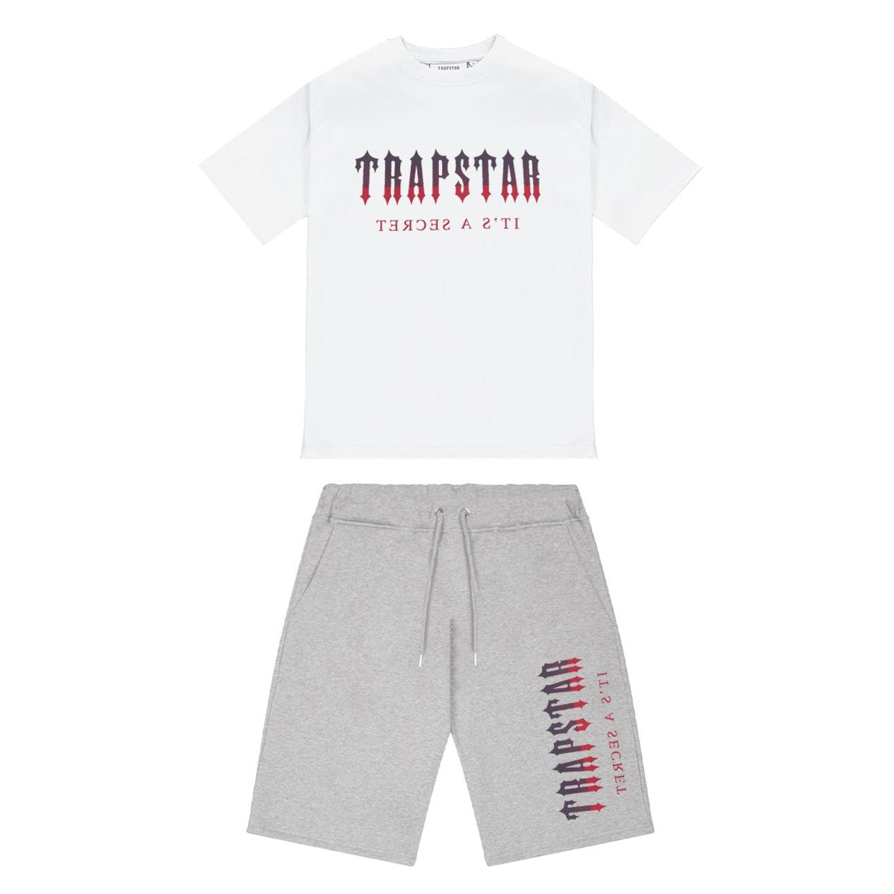 TRAPSTAR OVERSIZED DECODED SHORTS - GREY / RED GRADIENT - Hype Locker UK